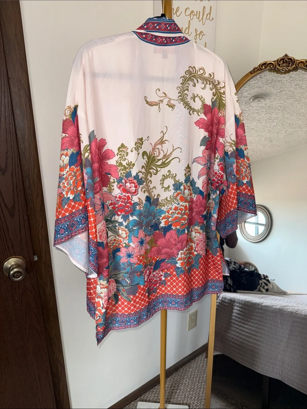 Jealous Tomato Floral Open-Front Kimono Jacket in Pink & Blue